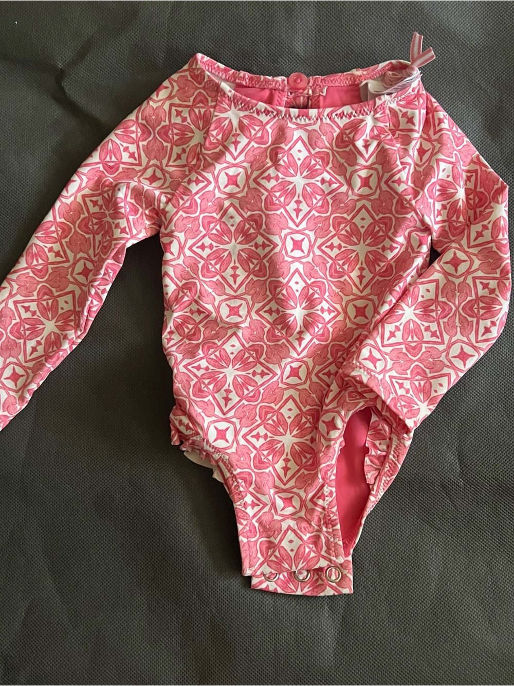 Vineyard Vines Pink Patterned Girls' Long Sleeve Rashguard One-Piece